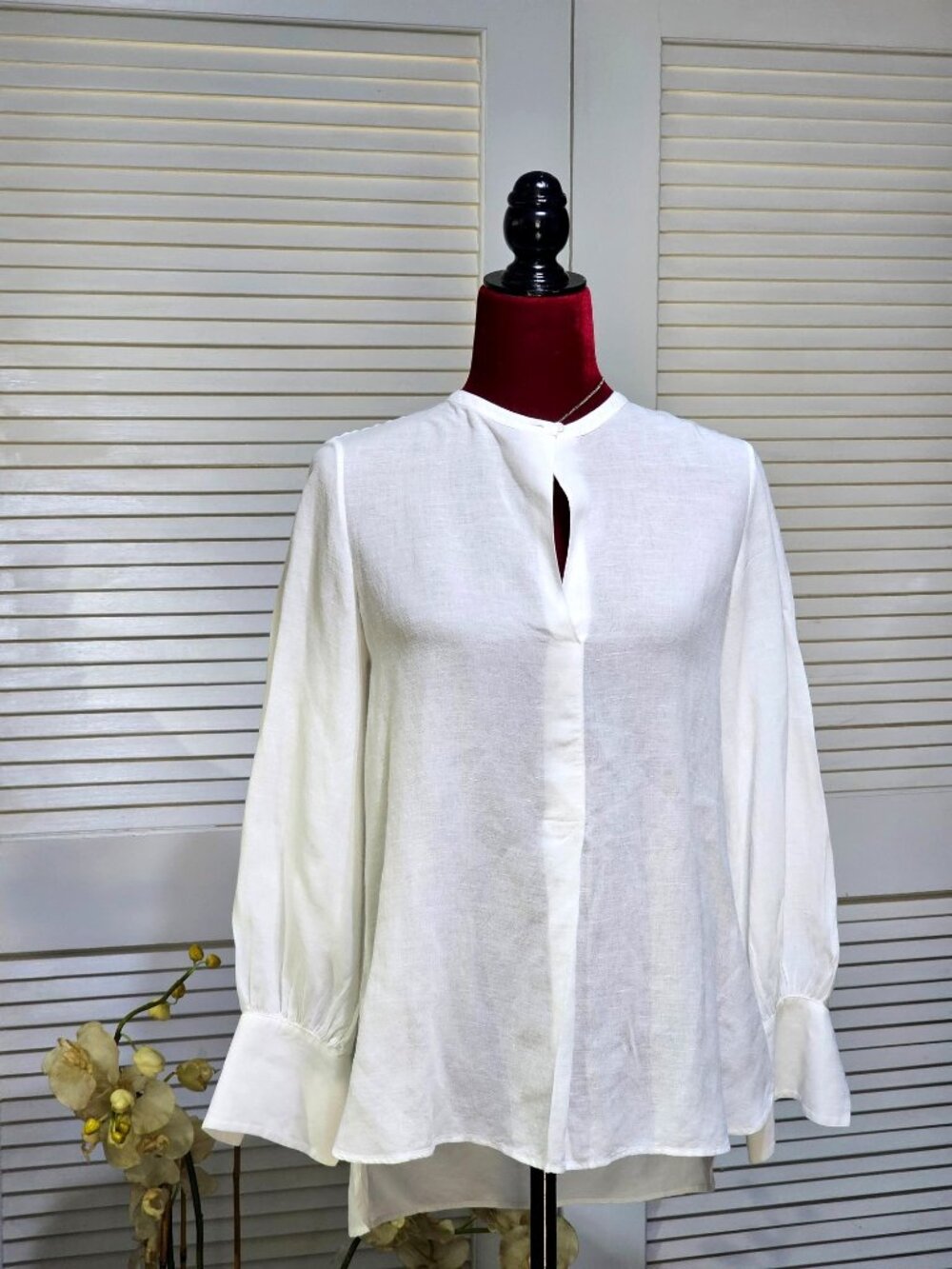 Theory Women's White  Linen  Popover Long Sleeves Tunic Top Size Small 2779